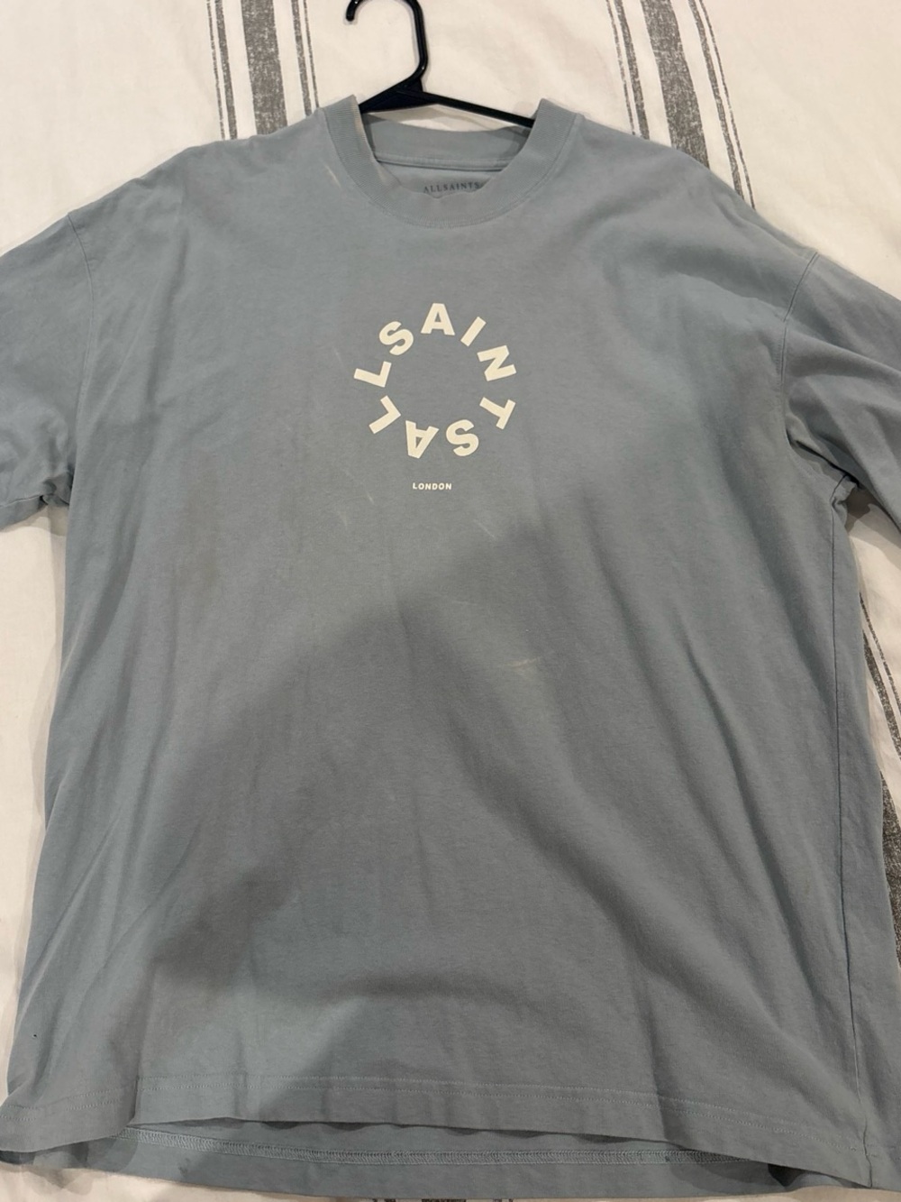 All Saints Light Blue Circular Logo Crewneck Tee